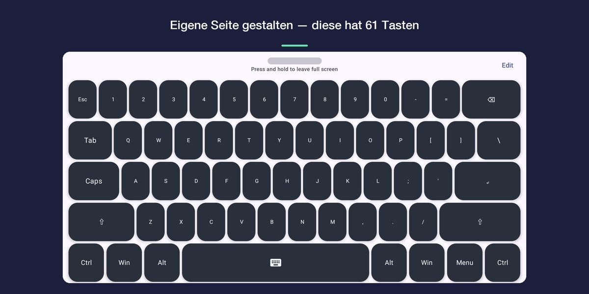 Eine eigene Seite als vollständige 61-Tasten-Tastatur im Querformat.